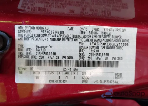 2016 Ford Focus Se from USA, damaged, VIN 1FADP3KE8GL211596